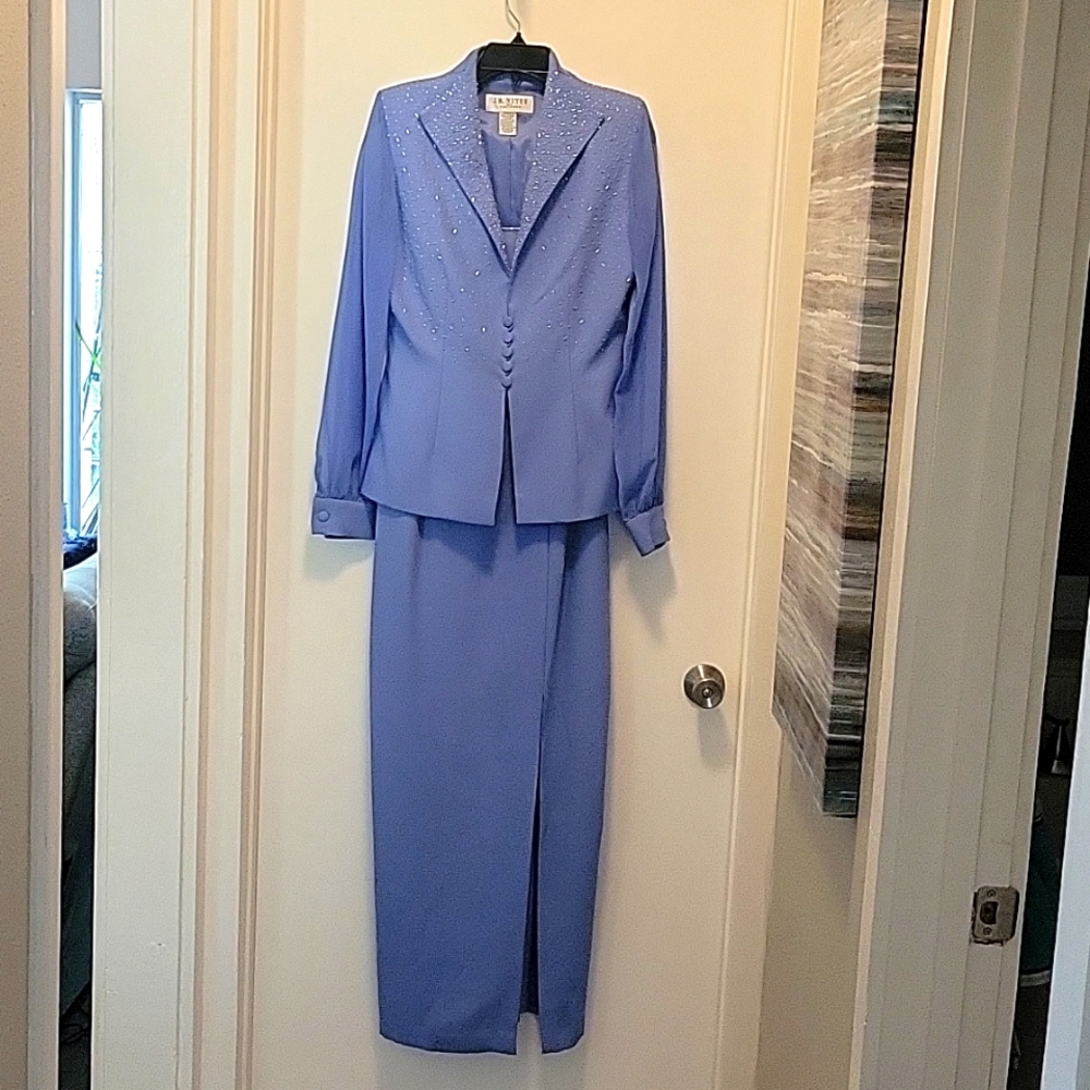 JR Nites formal lavender dress with beaded neckline and jacket